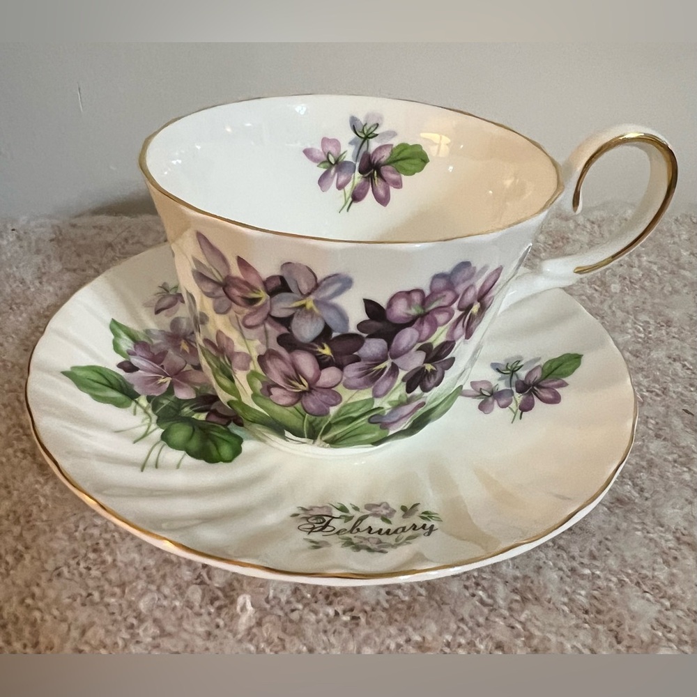 Regency Flower of the Month February Tea Cup Saucer Set Purple Violets
